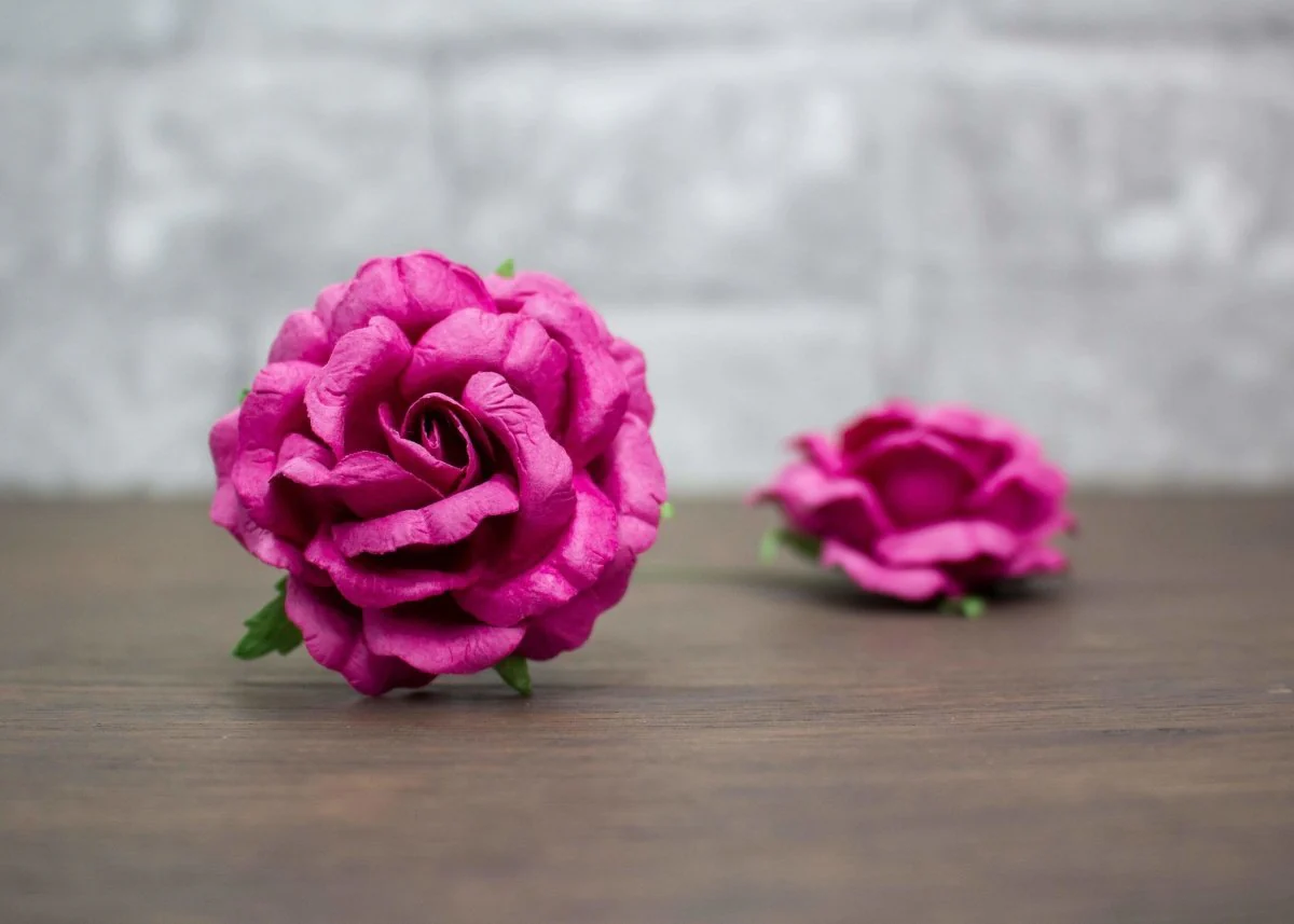 2" Mulberry Wood Flower - Fuchsia (5 Pack)