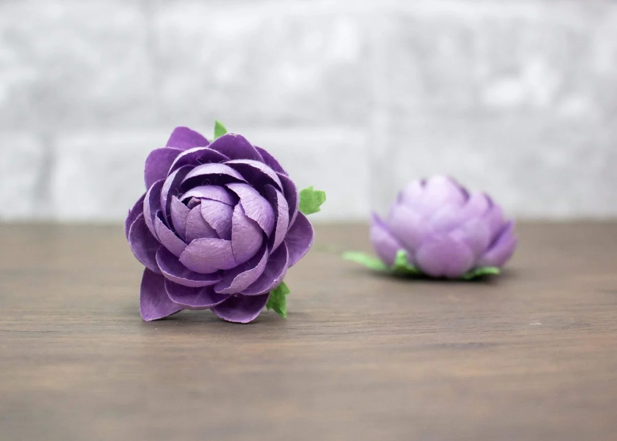 2" Mulberry Wood Flower - Purple (5 Pack)
